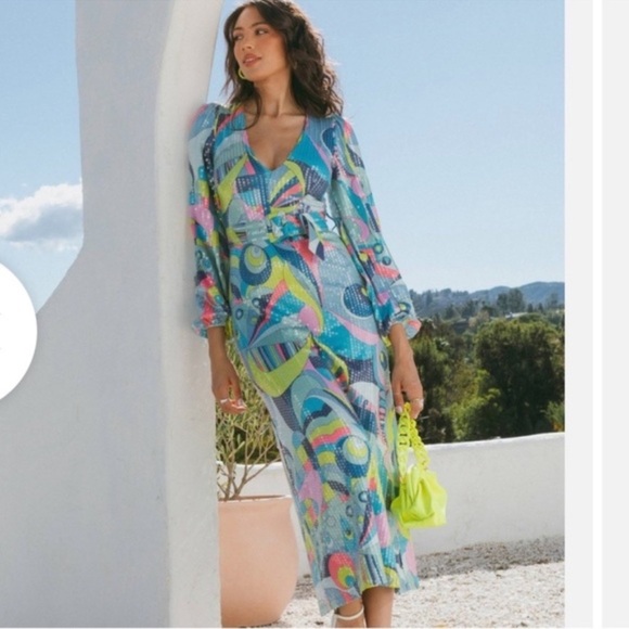 Show Me Your MuMu XL Minelli Midi Dress in GoGo Sequin blue green - Picture 1 of 9